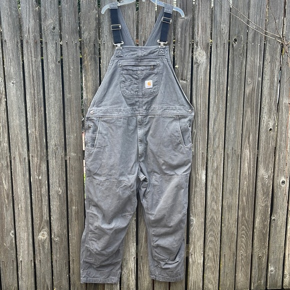 Carhartt 46 x 30 Overalls Gray Rugged Flex Rigby Bib Mens Workwear 102987